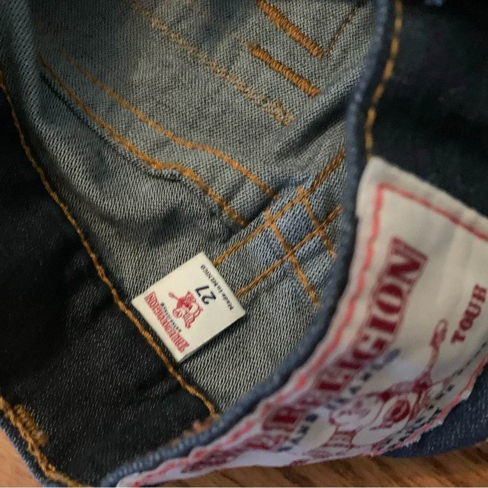 True Religion 28 x 28 Blue Denim Jeans World Tour straight 27 dark Ankle NEW - Picture 6 of 13